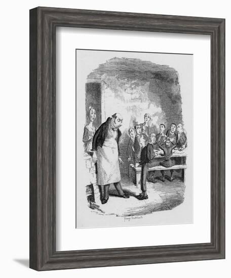 Oliver Asking for More, from 'The Adventures of Oliver Twist' by Charles Dickens-George Cruikshank-Framed Giclee Print