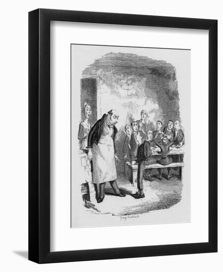 Oliver Asking for More, from 'The Adventures of Oliver Twist' by Charles Dickens-George Cruikshank-Framed Giclee Print