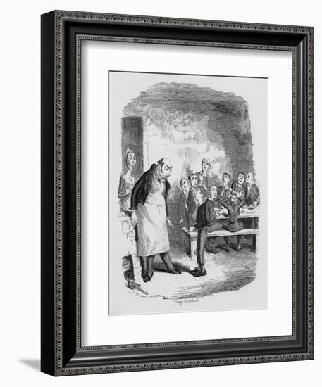 Oliver Asking for More, from 'The Adventures of Oliver Twist' by Charles Dickens-George Cruikshank-Framed Giclee Print