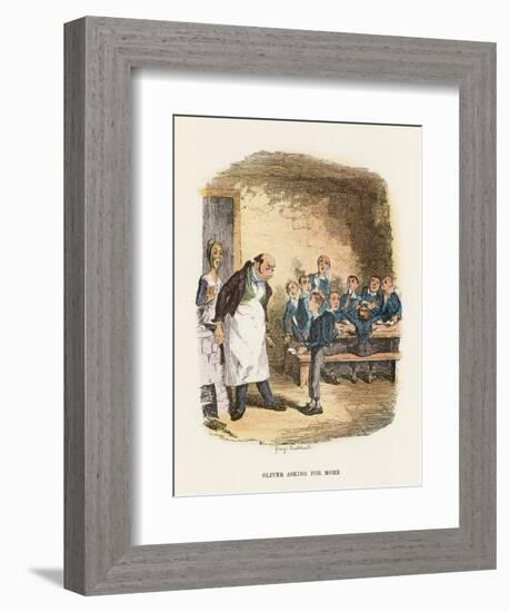 Oliver Asking for More, Illustration for 'Oliver Twist' by Charles Dickens (Colour Litho)-George Cruikshank-Framed Giclee Print