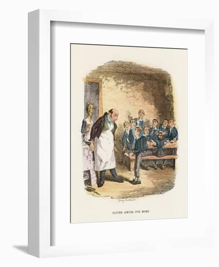 Oliver Asking for More, Illustration for 'Oliver Twist' by Charles Dickens (Colour Litho)-George Cruikshank-Framed Giclee Print