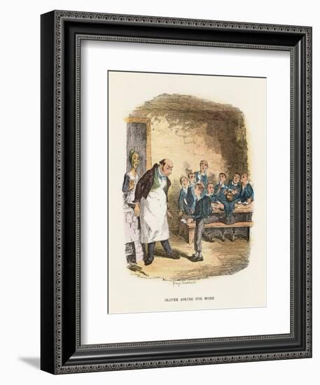 Oliver Asking for More, Illustration for 'Oliver Twist' by Charles Dickens (Colour Litho)-George Cruikshank-Framed Giclee Print