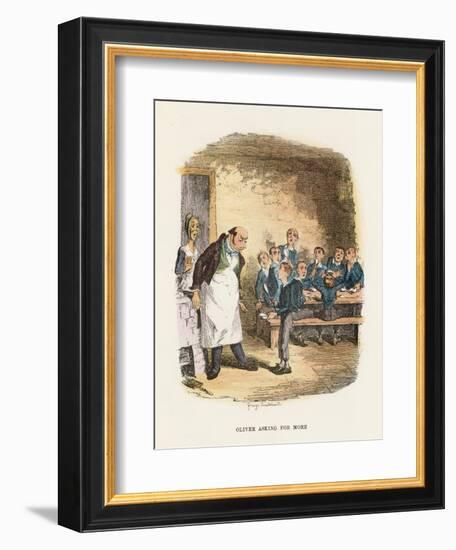 Oliver Asking for More, Illustration for 'Oliver Twist' by Charles Dickens (Colour Litho)-George Cruikshank-Framed Giclee Print