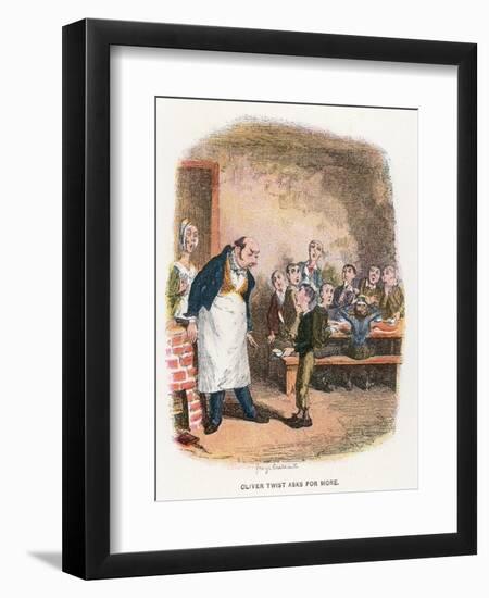 Oliver Asking for More, Illustration for 'Oliver Twist' by Charles Dickens (Colour Litho)-George Cruikshank-Framed Giclee Print