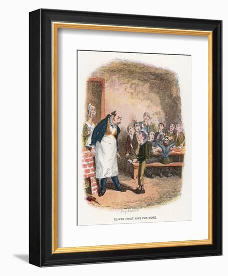 Oliver Asking for More, Illustration for 'Oliver Twist' by Charles Dickens (Colour Litho)-George Cruikshank-Framed Giclee Print