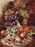 Still Life of Raspberries, Gooseberries, Peach and Plums on a Mossy Bank-Oliver Clare-Giclee Print