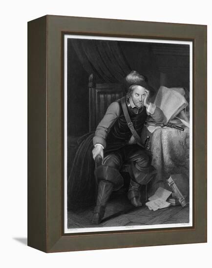 Oliver Cromwell English Soldier and Statesman Sits at a Desk Looking Very Disgruntled-Harry Payne-Framed Stretched Canvas