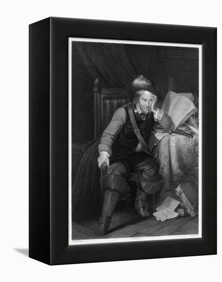 Oliver Cromwell English Soldier and Statesman Sits at a Desk Looking Very Disgruntled-Harry Payne-Framed Stretched Canvas