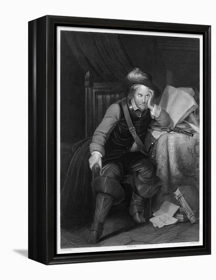 Oliver Cromwell English Soldier and Statesman Sits at a Desk Looking Very Disgruntled-Harry Payne-Framed Stretched Canvas