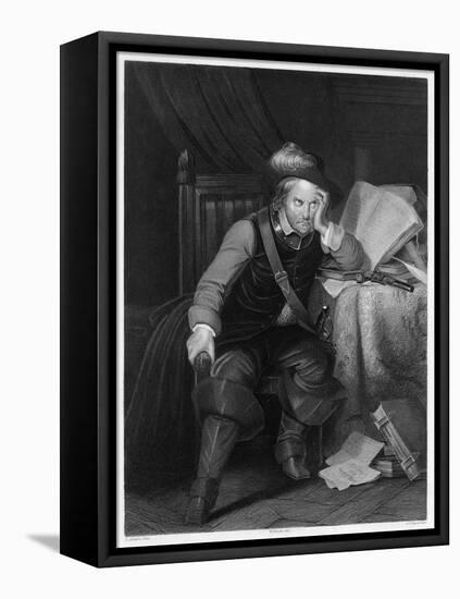 Oliver Cromwell English Soldier and Statesman Sits at a Desk Looking Very Disgruntled-Harry Payne-Framed Stretched Canvas