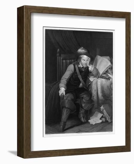 Oliver Cromwell English Soldier and Statesman Sits at a Desk Looking Very Disgruntled-Harry Payne-Framed Art Print