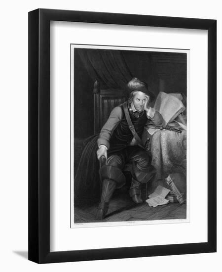 Oliver Cromwell English Soldier and Statesman Sits at a Desk Looking Very Disgruntled-Harry Payne-Framed Art Print