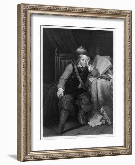 Oliver Cromwell English Soldier and Statesman Sits at a Desk Looking Very Disgruntled-Harry Payne-Framed Art Print