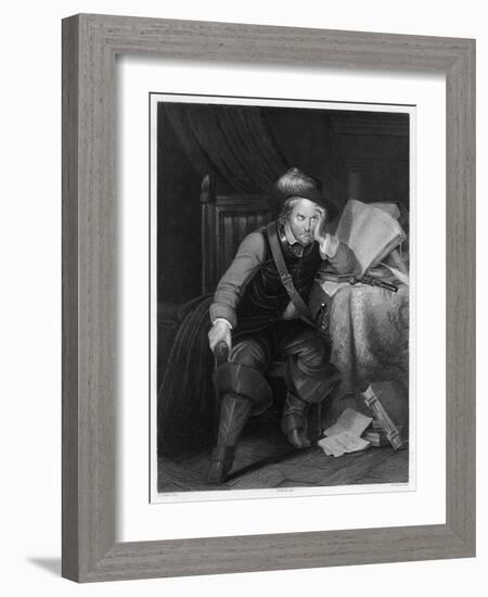 Oliver Cromwell English Soldier and Statesman Sits at a Desk Looking Very Disgruntled-Harry Payne-Framed Art Print