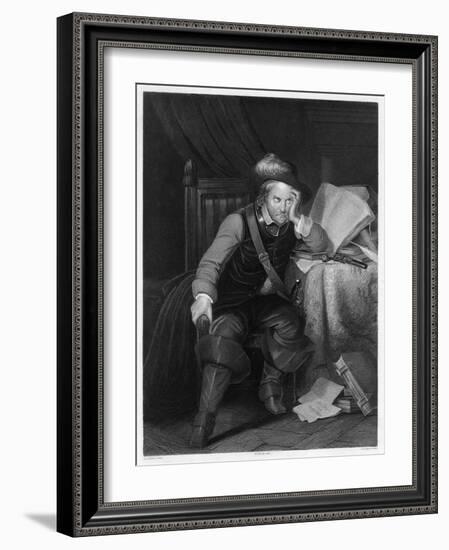 Oliver Cromwell English Soldier and Statesman Sits at a Desk Looking Very Disgruntled-Harry Payne-Framed Art Print