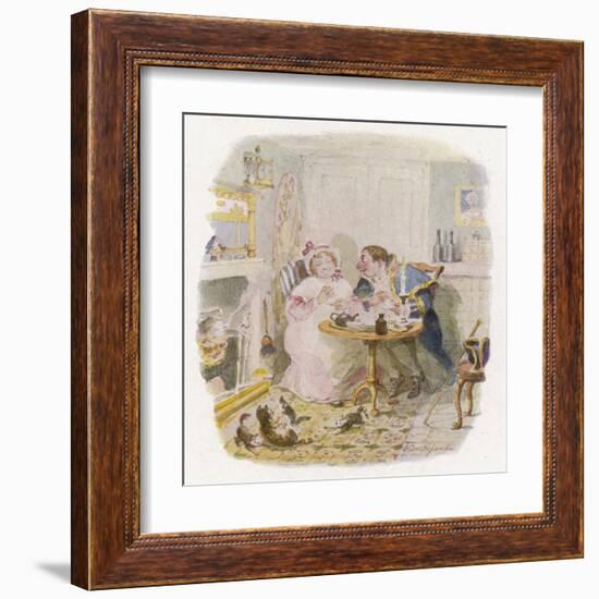 Oliver Twist: Mr. Bumble and Mrs Corney Taking Tea-George Cruikshank-Framed Art Print