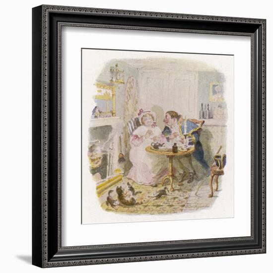 Oliver Twist: Mr. Bumble and Mrs Corney Taking Tea-George Cruikshank-Framed Art Print