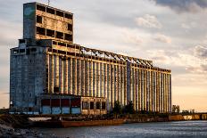 Derelict Grain Elevator on Industrial Pier at Sunset-oliverjw-Framed Premier Image Canvas