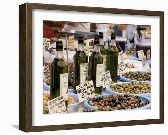 Olives and Olive Oil on Sale at a Market, Provence-Alpes-Cote-D'Azur, France-Ruth Tomlinson-Framed Photographic Print