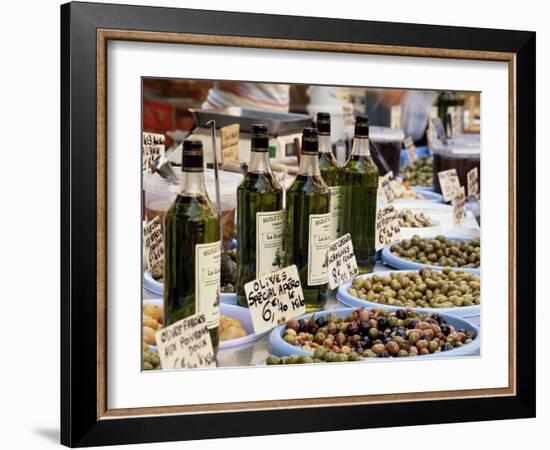 Olives and Olive Oil on Sale at a Market, Provence-Alpes-Cote-D'Azur, France-Ruth Tomlinson-Framed Photographic Print