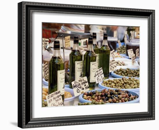 Olives and Olive Oil on Sale at a Market, Provence-Alpes-Cote-D'Azur, France-Ruth Tomlinson-Framed Photographic Print