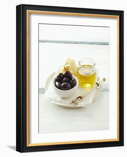 Olives, Olive Oil and White Bread-null-Framed Photographic Print