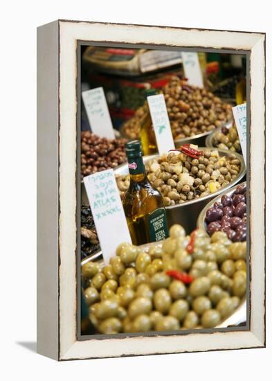 Olives Stall, Shuk Hacarmel (Carmel Market), Tel Aviv, Israel, Middle East-Yadid Levy-Framed Premier Image Canvas