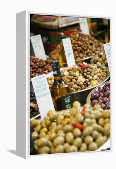 Olives Stall, Shuk Hacarmel (Carmel Market), Tel Aviv, Israel, Middle East-Yadid Levy-Framed Premier Image Canvas