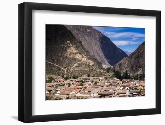 Ollantaytambo with Pinkullyuna Inca Storehouses in the Mountains Above, Near Cusco, Peru-Matthew Williams-Ellis-Framed Photographic Print