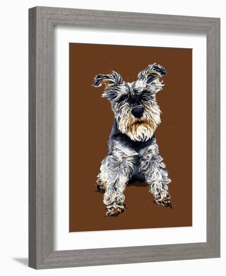 Ollie the Schnauzer on Burnt Orange, 2020, (Pen and Ink)-Mike Davis-Framed Giclee Print