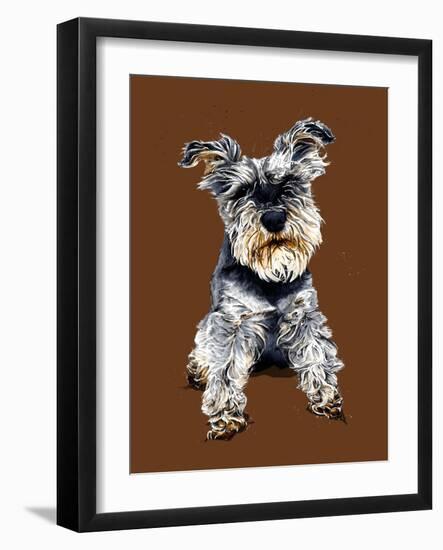 Ollie the Schnauzer on Burnt Orange, 2020, (Pen and Ink)-Mike Davis-Framed Giclee Print