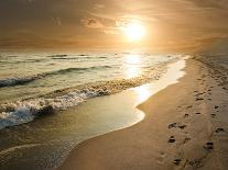 Golden Sunset on the Sea Shore and Footprints in the Sand-ollirg-Photographic Print
