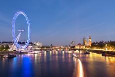 London Eye and Big Ben on the Banks of Thames River at Twilight-ollirg-Photographic Print