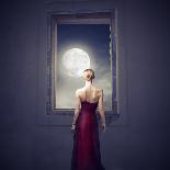 Beautiful Woman Observing the Moon from a Window-olly2-Art Print