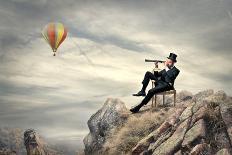 Rich Businessman Sitting On A Chair In The Mountain Looking The Landscape With Spyglass-olly2-Art Print