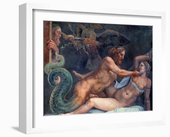 Olympia is Seduced by Jupiter, Whose Thunderbolt is Seized by an Eagle-Giulio Romano-Framed Giclee Print