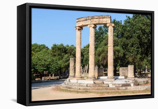 Olympia, Peloponnese, Greece. Ancient Olympia. The Philippeion, 4th century BC. Remains of a cir...-null-Framed Premier Image Canvas