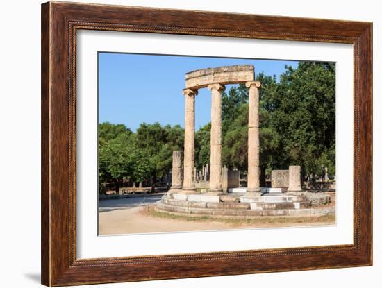 Olympia, Peloponnese, Greece. Ancient Olympia. The Philippeion, 4th century BC. Remains of a cir...-null-Framed Photographic Print