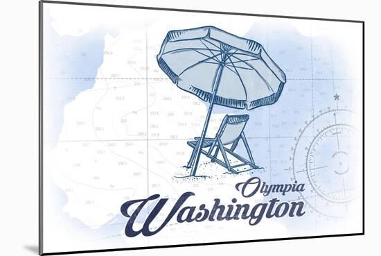 Olympia, Washington - Beach Chair and Umbrella - Blue - Coastal Icon-Lantern Press-Mounted Art Print