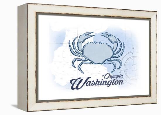Olympia, Washington - Crab - Blue - Coastal Icon-Lantern Press-Framed Stretched Canvas
