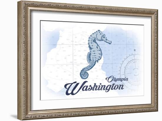 Olympia, Washington - Seahorse - Blue - Coastal Icon-Lantern Press-Framed Art Print