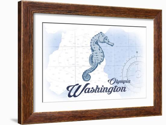 Olympia, Washington - Seahorse - Blue - Coastal Icon-Lantern Press-Framed Art Print