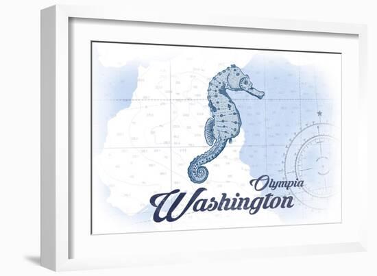 Olympia, Washington - Seahorse - Blue - Coastal Icon-Lantern Press-Framed Art Print