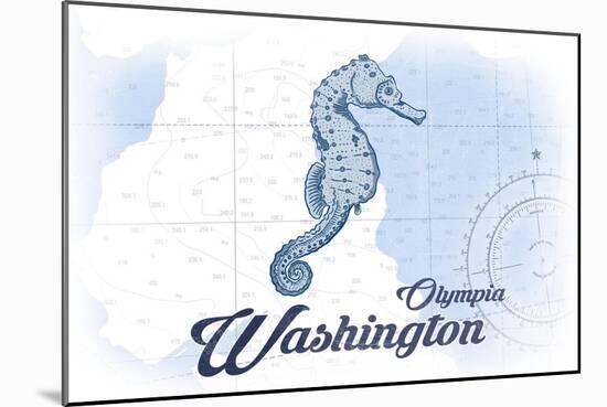 Olympia, Washington - Seahorse - Blue - Coastal Icon-Lantern Press-Mounted Art Print