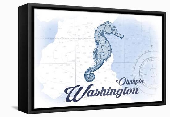 Olympia, Washington - Seahorse - Blue - Coastal Icon-Lantern Press-Framed Stretched Canvas