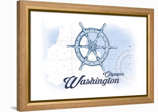 Olympia, Washington - Ship Wheel - Blue - Coastal Icon-Lantern Press-Framed Stretched Canvas