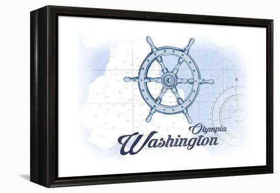 Olympia, Washington - Ship Wheel - Blue - Coastal Icon-Lantern Press-Framed Stretched Canvas