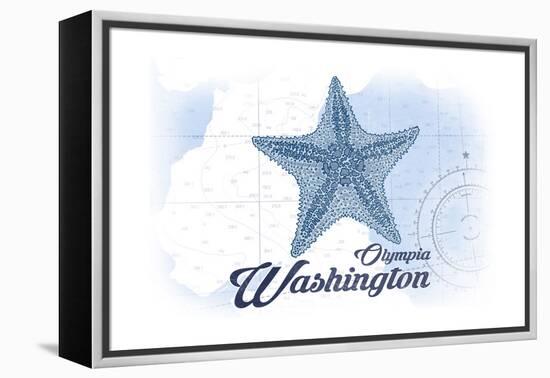 Olympia, Washington - Starfish - Blue - Coastal Icon-Lantern Press-Framed Stretched Canvas