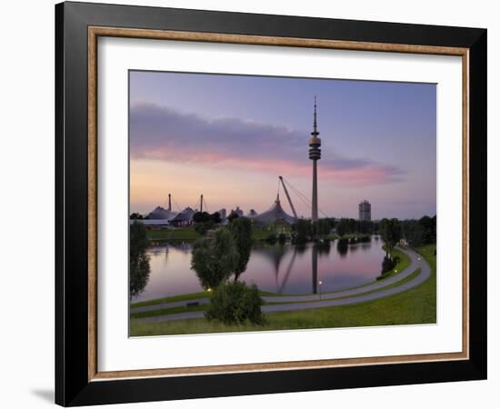 Olympiapark and Olympiaturm at Dusk, Munich, Bavaria, Germany, Europe-Gary Cook-Framed Photographic Print