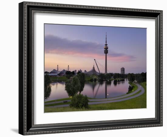 Olympiapark and Olympiaturm at Dusk, Munich, Bavaria, Germany, Europe-Gary Cook-Framed Photographic Print